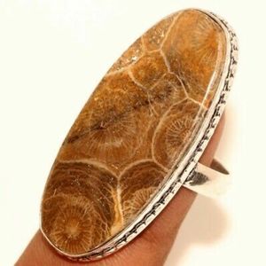 New Semi-Precious Fossil stone ring,size 8.5